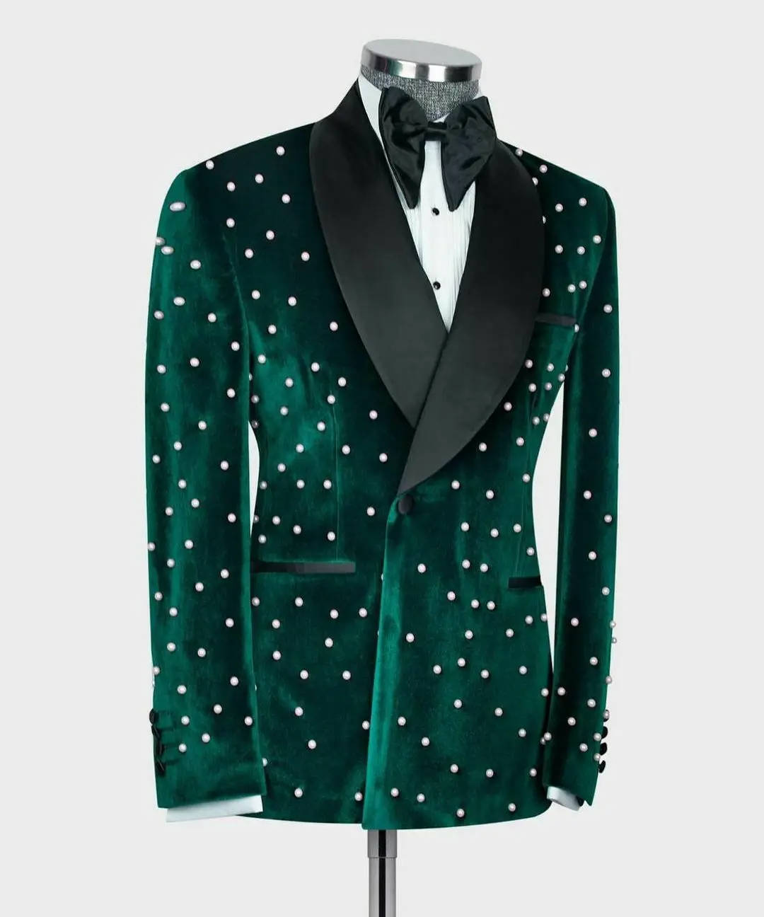 Gorgeous Men Suits Beaded Pearls One Pieces Set Jacket Shawl Lapel Wedding Tuxedos One Button Business Formal Groom Wear Custom Made