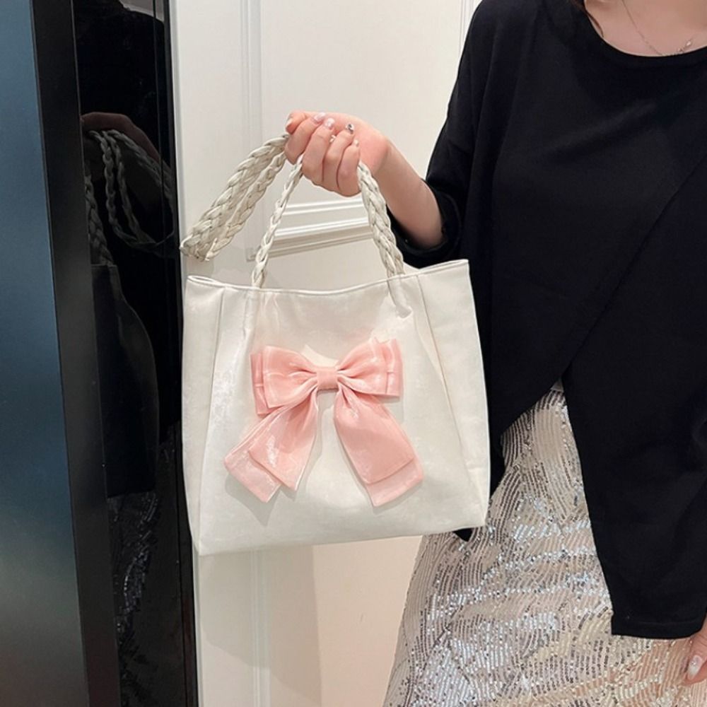 Fashion Ballet Style Bowknot Underarm Bags PU Leather Large Capacity Bow Tote Handbag Y2K Korean Bowknot Armpit Bag Girls