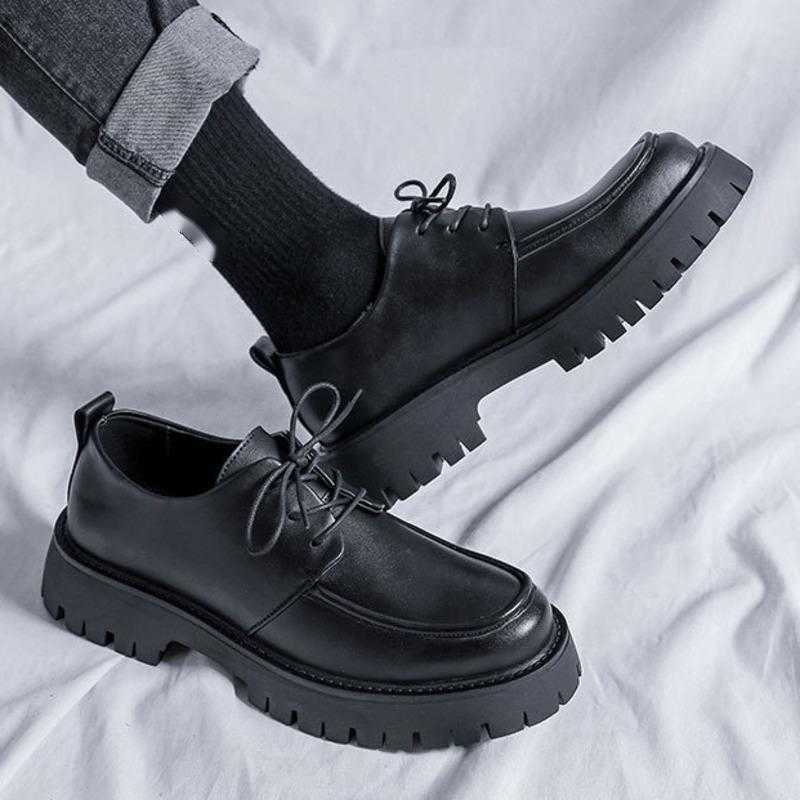 Men Dress Shoes New Big Head Leather Shoes For Mens Trendy Thick Bottom British Youth Height Casual Mens Shoes 241009