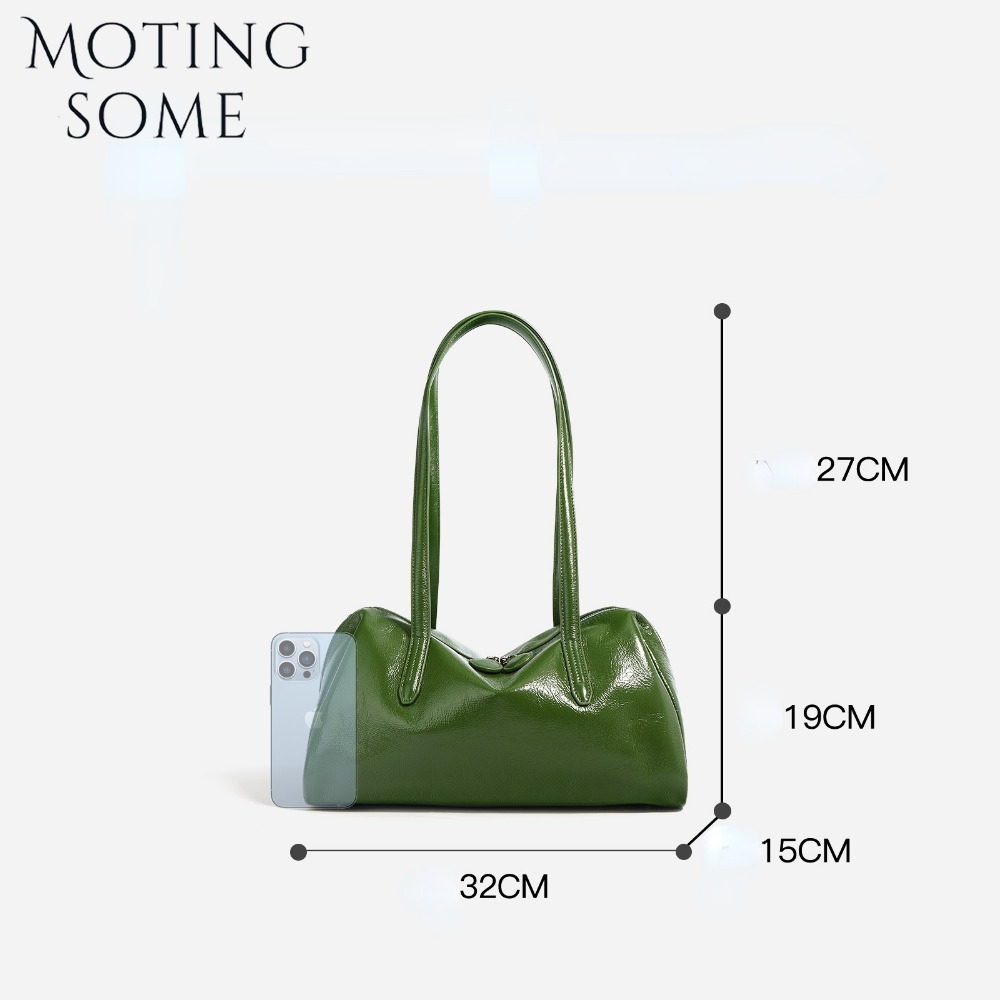 Motingsome Green Bags Retro Women Bag Oil Wax Cowhide Leather Handbag Vintage Boston Pillow Lady Daily Purses