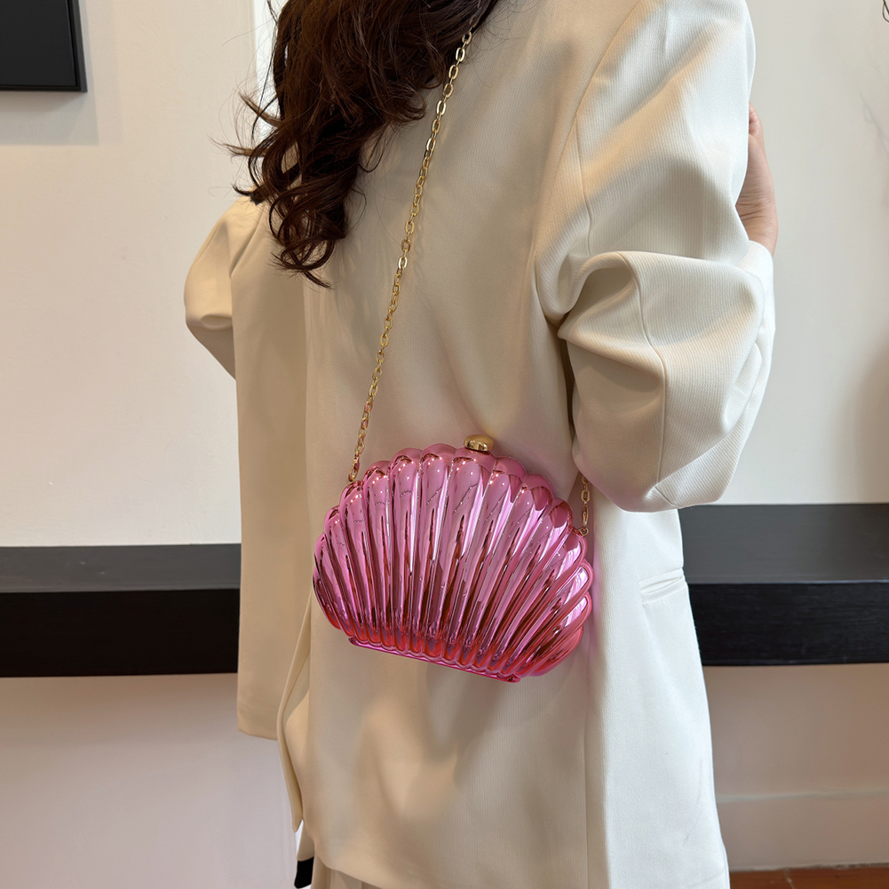 Women Acrylic Metallic Crossbody Bag Seashell Evening Bag Detachable Chain Handbag for Wedding Party Prom Satchel Purse