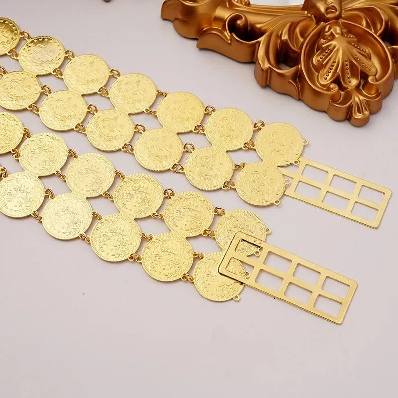 Turkey Totem Coin Pendant for Ladies Turkish Wedding Belt Gold Plated Pendant Oversized Waist Chain Saudi Gift 240313