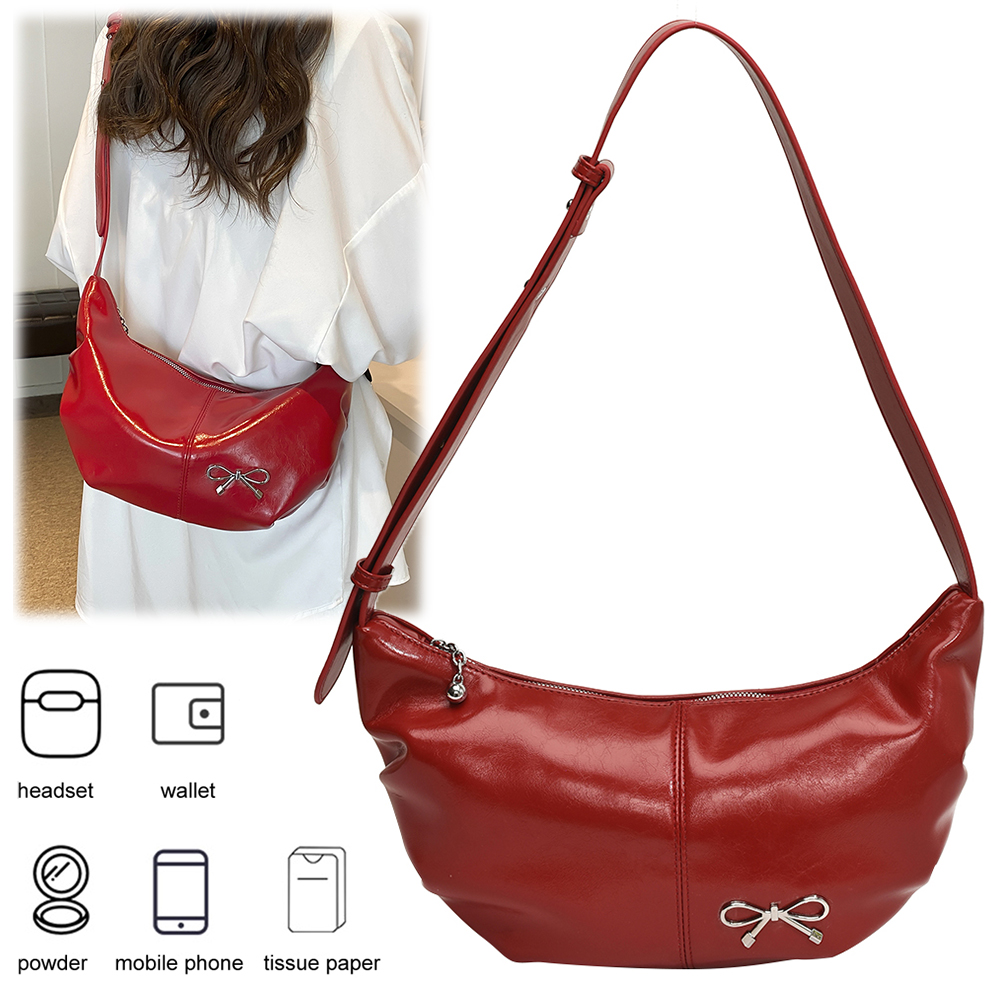 Women Crossbody Bag Adjustable Strap PU Leather Crescent Bag Solid Color Dumpling Bag Hobo Bag for Vacation Travel Commuting