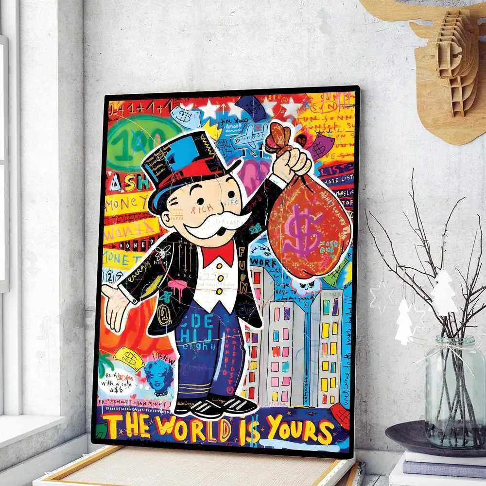 Cartoon Dollar Aalec Monopoly Poster Fancy Wall Stickers Used for Living Room Bar Art Wall Stickers Research Family Life Room Decoration X241107