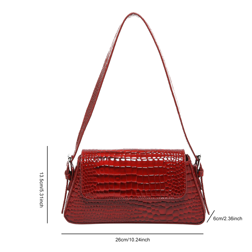 Retro Red Crocodile Pattern Leather Shoulder Bag for Women Luxury Flap Crossbody Bag Solid Color Underarm Tote Bags Lady Handbag