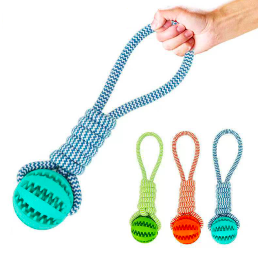 Pet Tooth Cleaning Chewing IQ Treat Ball Food Dispensing Bite Chew Knot Training Tugging Playing Rubber Rope Dog Ball Toys