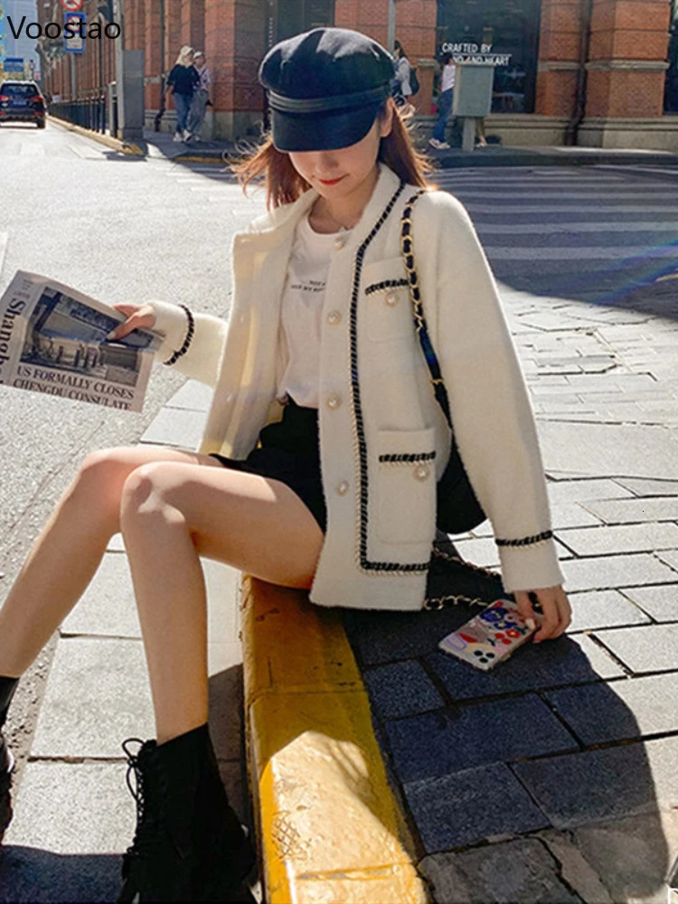 Lanjia- White Mink Cashmere Sweater Coat Women Autumn Winter Lazy Style Korean Retro Black Loose Oneck Knitted Cardigan Fashion Outwear 241108 2Bf74