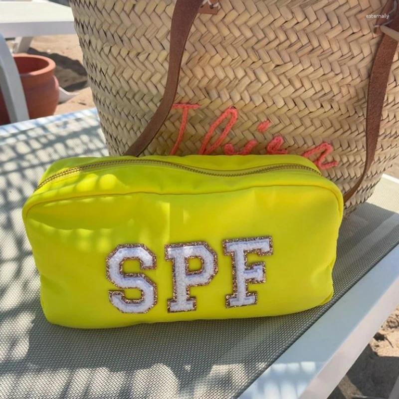 Cosmetic Bags Preppy Makeup Bag For Women Travel Toiletry Personalized Letter Waterproof Nylon Cute Zipper Organizer Pouch