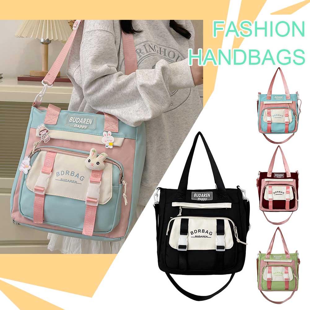 Cute Shoulder Bag Casual Messenger Bag Large Capacity Trendy Satchel Bag Adjustable Strap Contrast Color School Book Bag