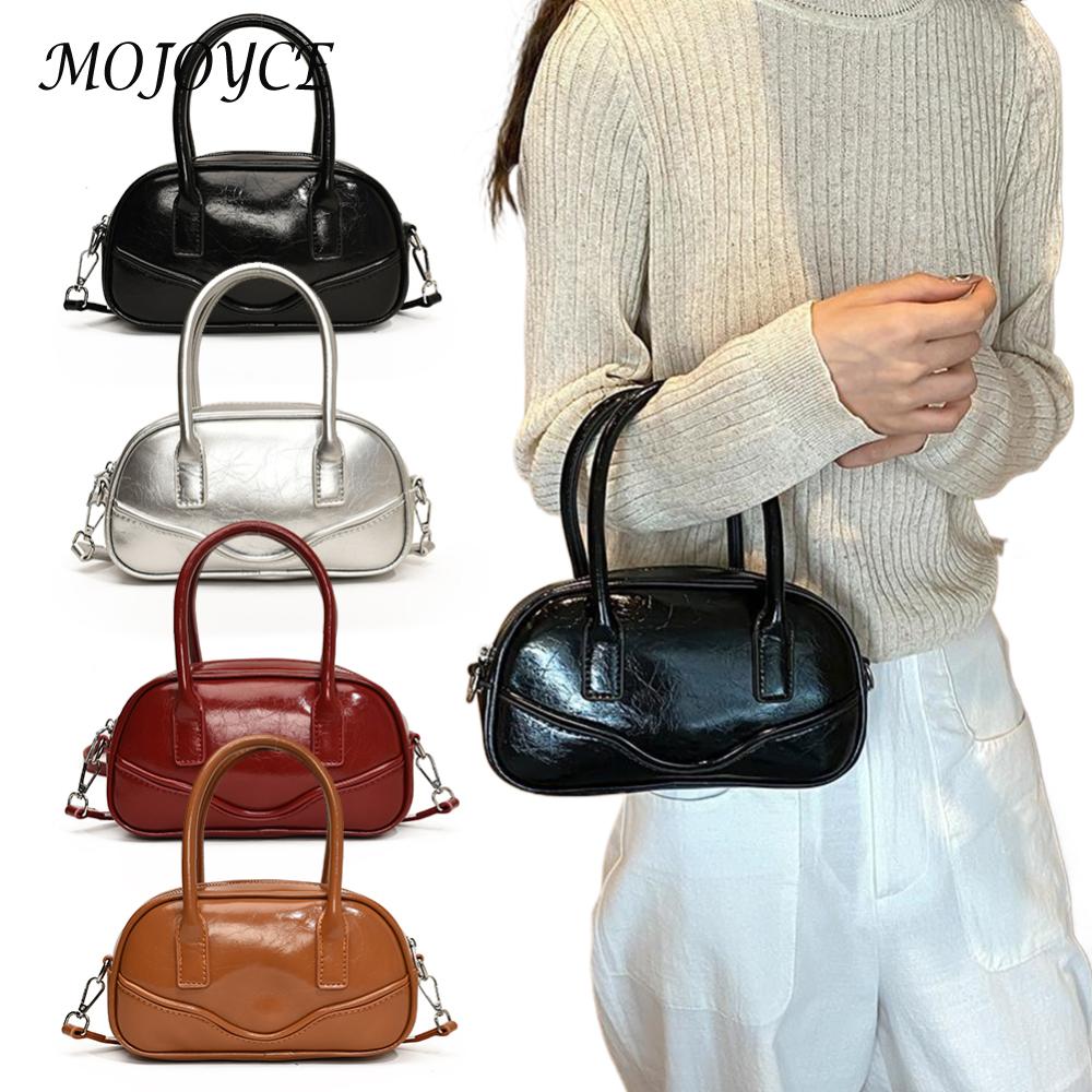 Handheld Bowling Bag PU Leather Crossbody Bag Fashion Shoulder Bag Versatile for Women Work Shopping Travel