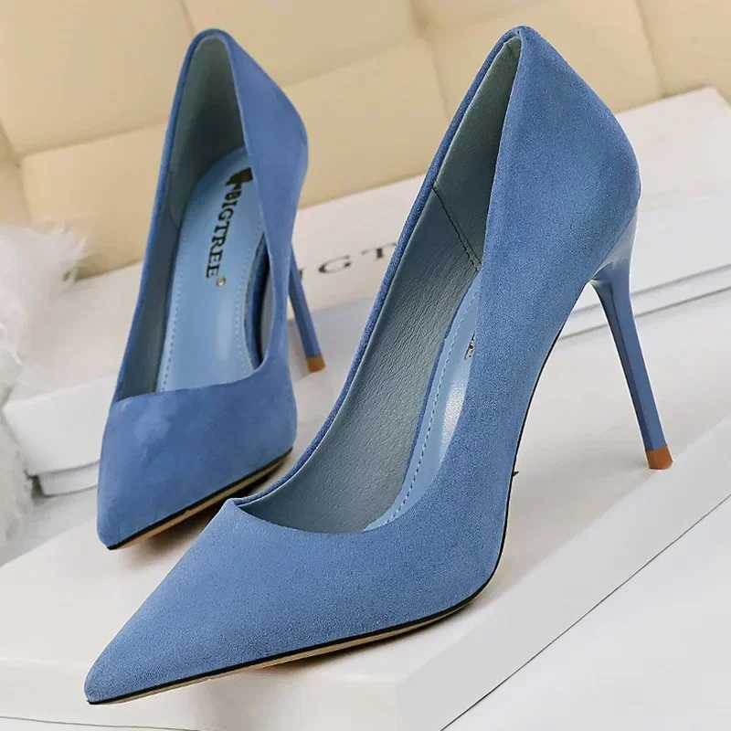 Womens 9cm High H Daily Party Colorf Suede Pumps Lady Scarpins Stiletto in Banquet Red w Shoes Plus Size 34-43 Y250319