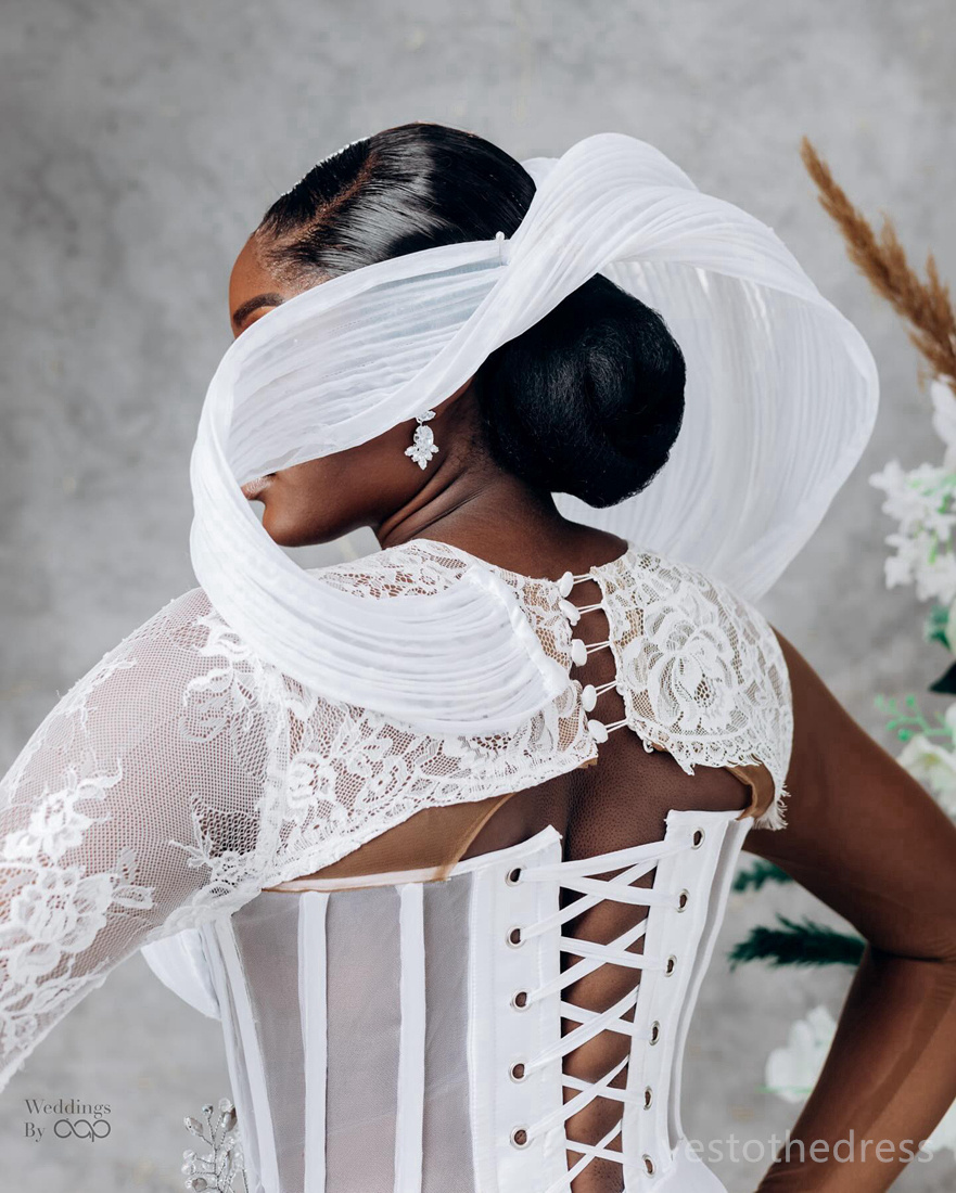 Aso Ebi Mermaid Dress Bride Short Illusion Bridal Beaded Lace Long Sleeves Wedding Gowns For African Nigeria Black Women Girls D190 407