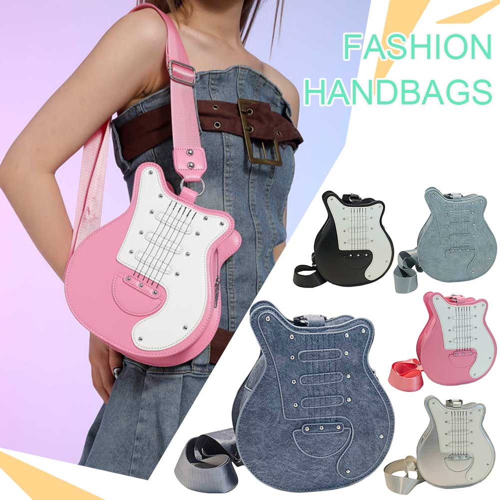 Guitar Shaped Fashion Shoulder Bag Large Capacity PU Small Tote Bag Adjustable Strap Creative Hobo Purse for Party Vacation