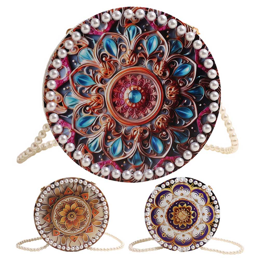 Cotton and Linen Shoulder Bag Fashion Designer Round Mobile Phone Pearl Bag Vacation Purse for Women Shopping Travel