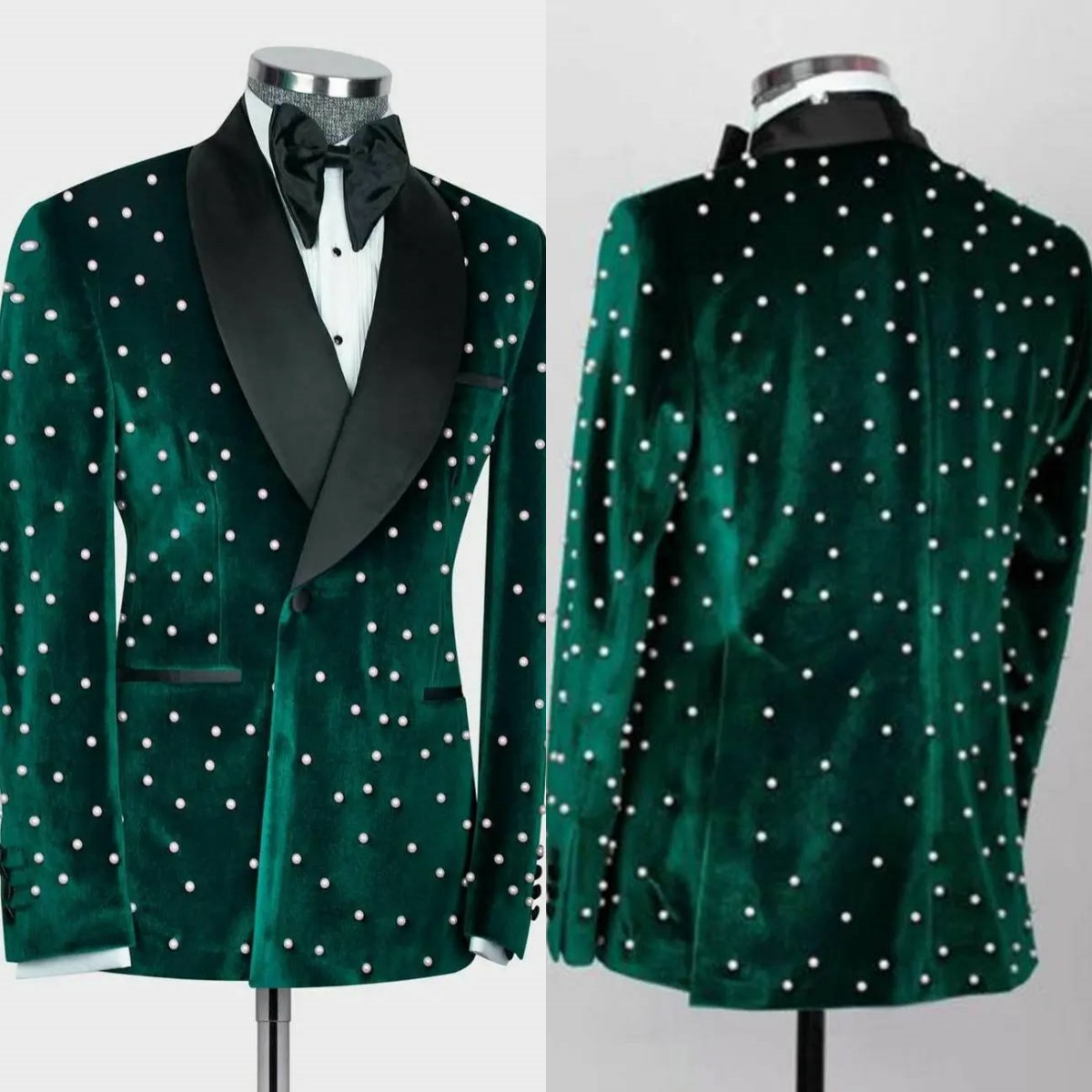 Gorgeous Men Suits Beaded Pearls One Pieces Set Jacket Shawl Lapel Wedding Tuxedos One Button Business Formal Groom Wear Custom Made