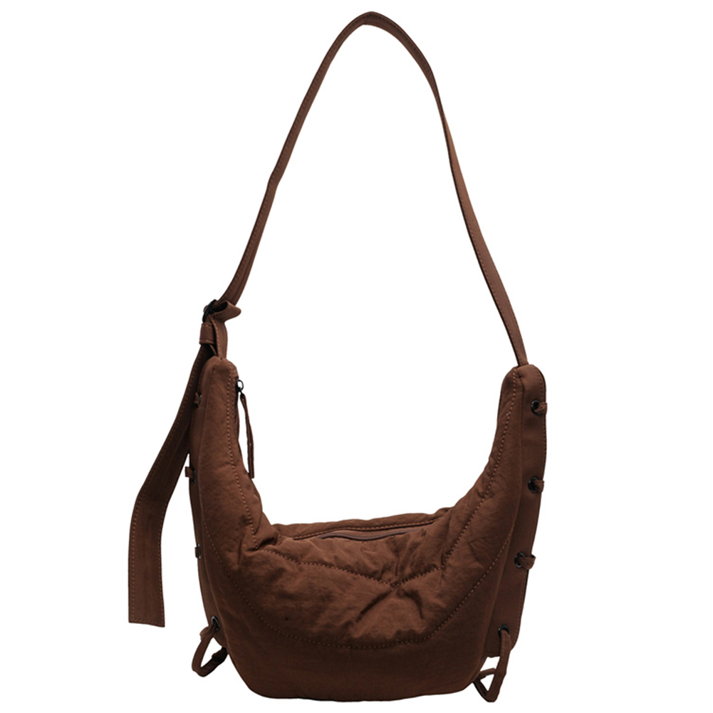 Messenger Bag for Women Men Adjustable Strap Crescent Bag Nylon Solid Hobo Bag Croissant Bag for Travel Shopping