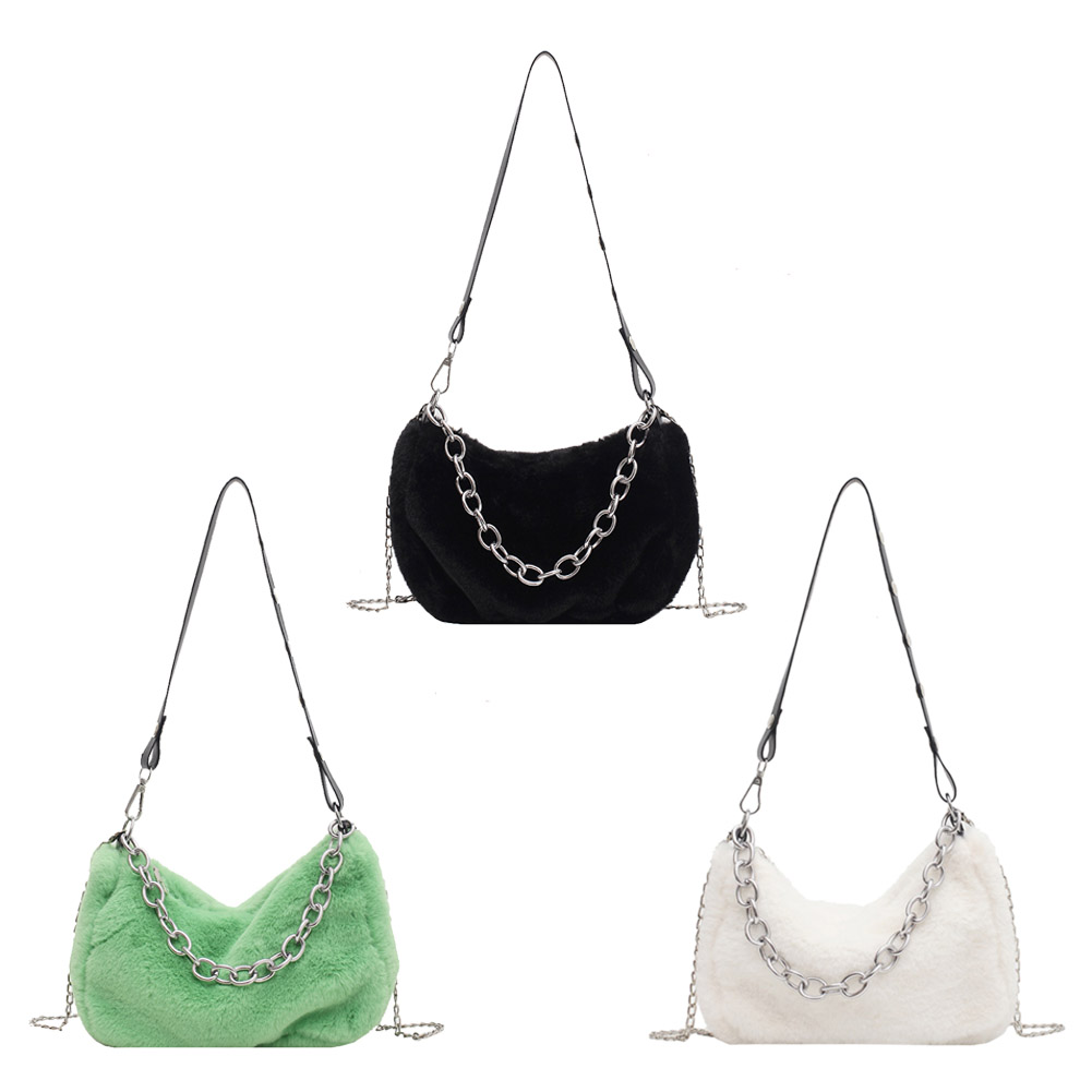 Popular Simple Female Daily Bag Fashion Female Tote Solid Plush Shoulder Messenger Bag Autumn Street Chain Purse