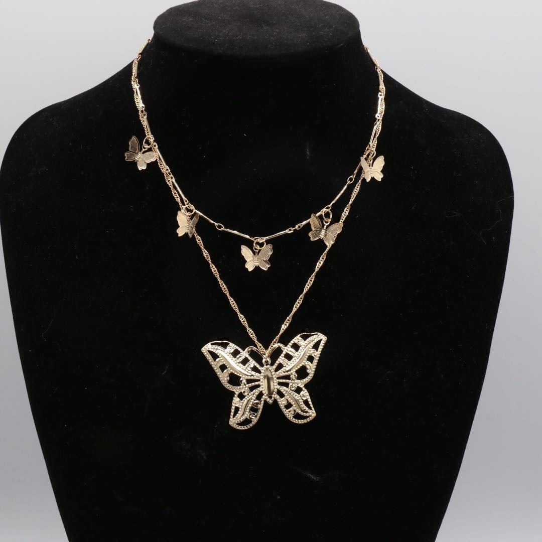 Coldness Wind Internet Celebrity Instagram New Necklace Bohemian Fashion Sexy Size Butterfly Pendant Double-layer Necklace for Women