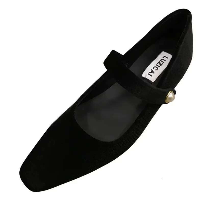 Suede Flats Loafers Women Marie Janes Spring Shoes 2025 Square Toe Ballet Dance Shoes Fashion Luxury Dress Zapatillas De Mujer