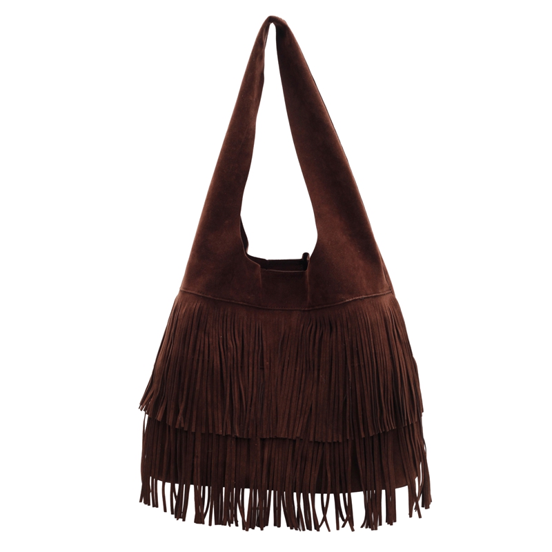 Women Frosted Tassel Shoulder Bag Faux Suede Travel Tote Handbag Large Capacity Vintage Tote Bag Female Shopping Bag