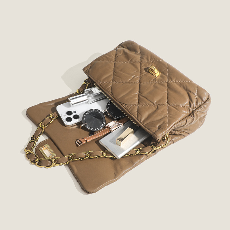 Women's Retro Simple PU All-match Argyle Cover Commuting Crossbody Shoulder Bag with Chain Strap