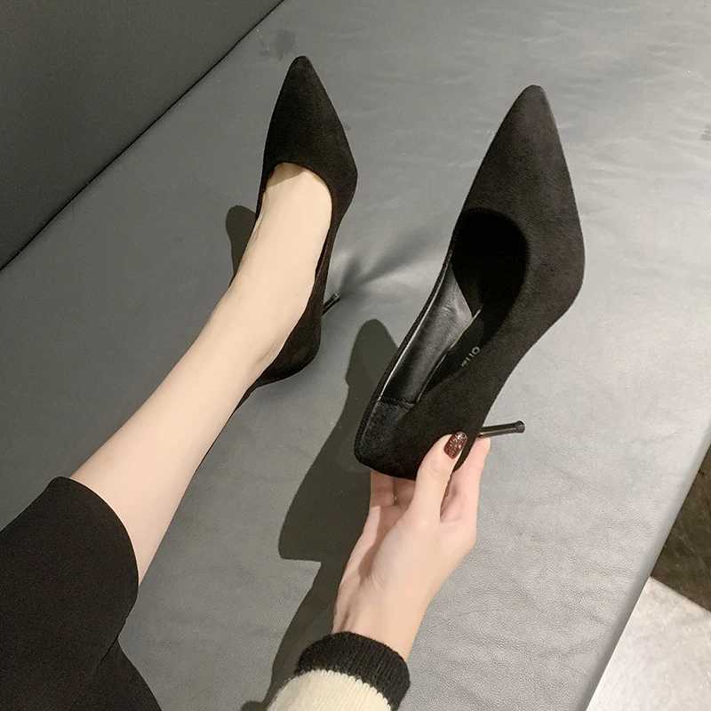Wenxin High Heel Sandals Black 6-8~10cm Corner Thin High Heel Baotou Banquet High Heel Shoes Wenxue Shoe Nails Y250319