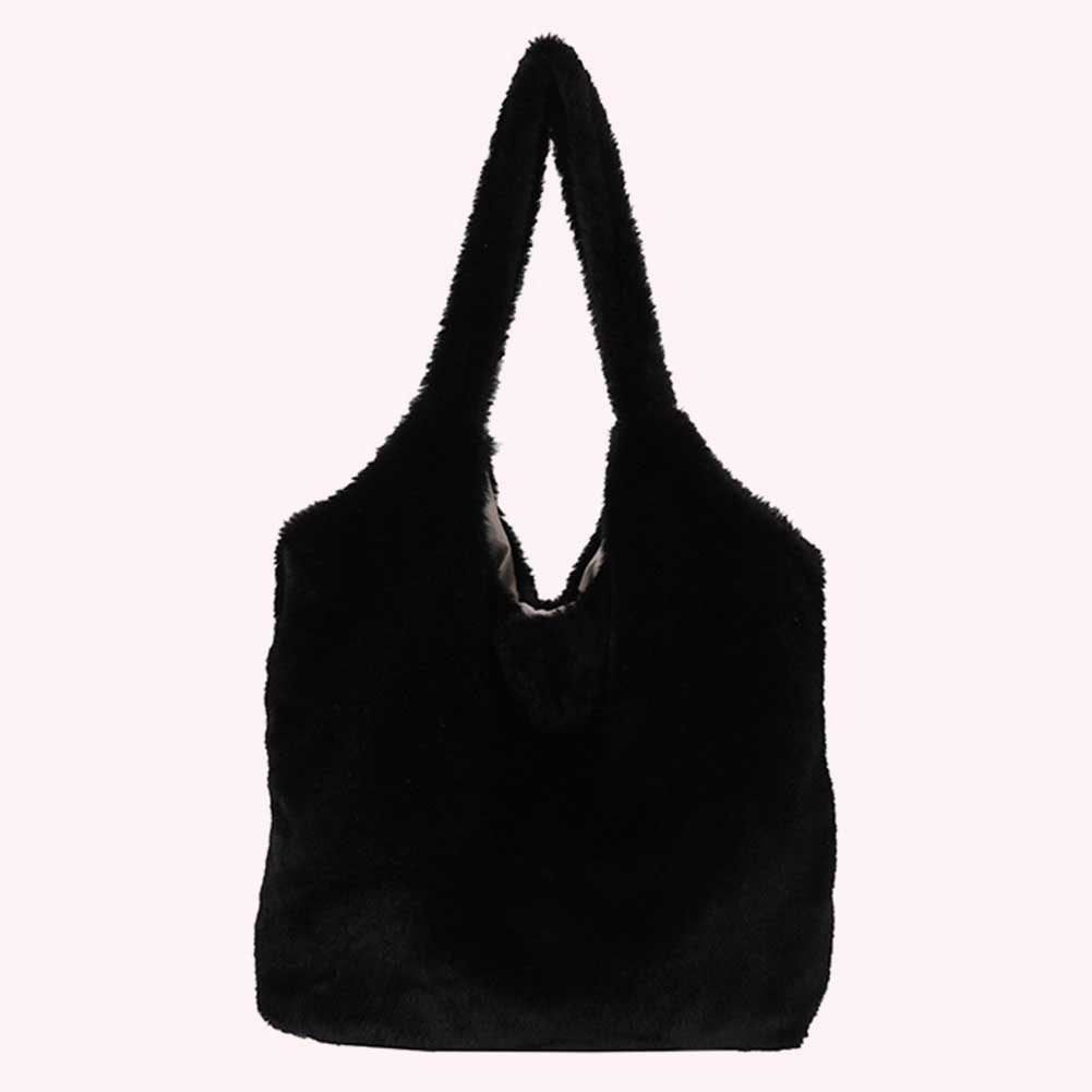 Women Soft Shoulder Bag Large Capacity Casual Shoulder Bag Solid Color Fluffy Armpit Bag Fashion Outdoor Bag