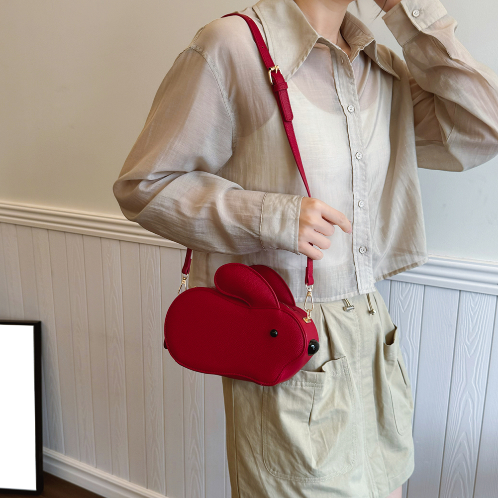 Women Crossbody Bag Rabbit Shape PU Leather Clutch Purse Adjustable Strap Cute Satchel Purse for Travel Shopping Commuting