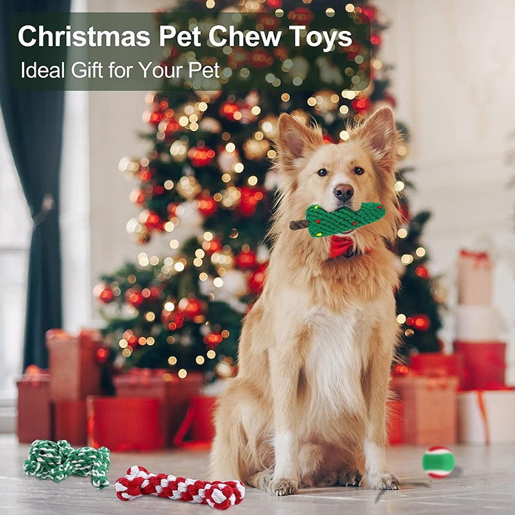 6 Pieces Christmas Dog Chew Cotton Rope Toy Pet Supplies Chew Training Toys For Dog Playing
