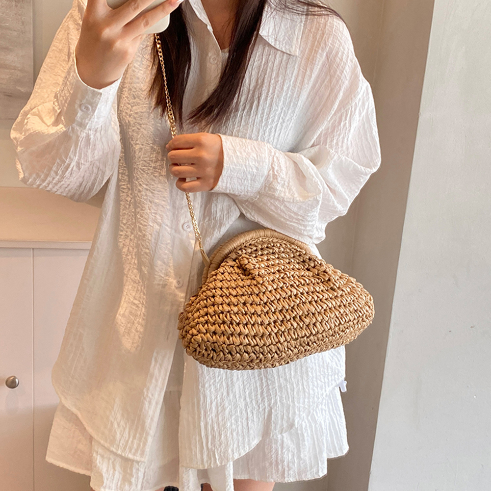 Straw Clutch Purse for Women Woven Raffia Shoulder Bag Fashion Chain Messenger Bags Crochet Handbag Summer Beach Crossbody Bag