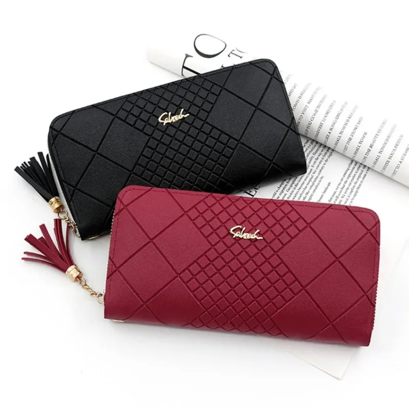 Embossed Solid Color Multi Slot Change Bag with Long Women Wallet in Hand