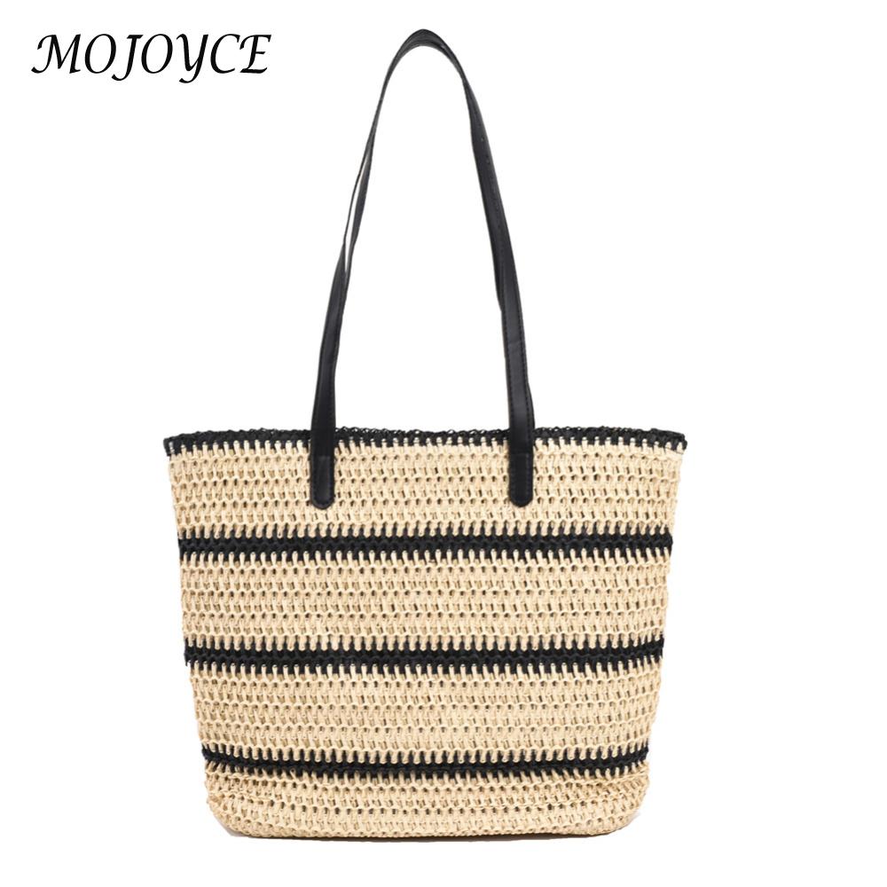 Straw Woven Shoulder Bags Women Summer Beach Vacation Ladies Travel Purse Totes