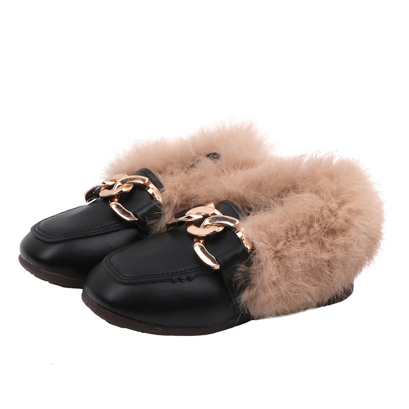2024 autumn and winter girls fur shoes baby with velvet pea princess shoes soft soled childrens rabbit fur warm cotton shoes 241018