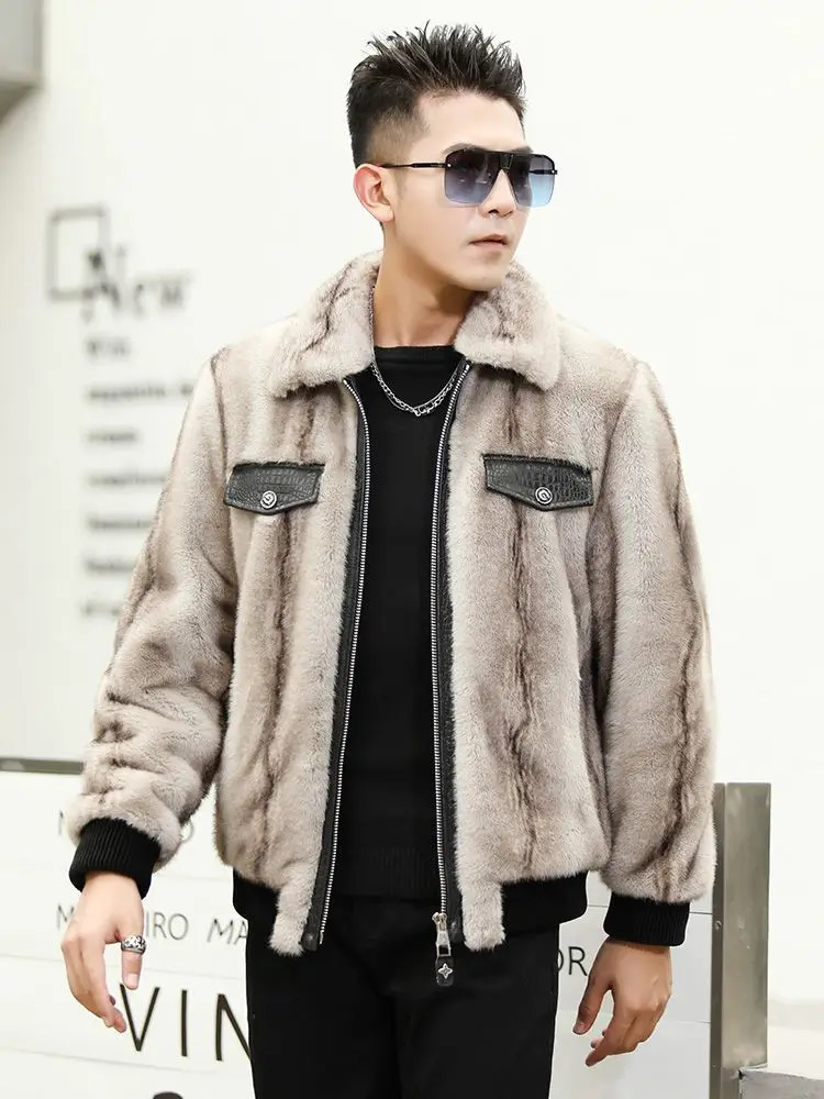 Winter Mens Mink Coat Mens Short Sleeve Collar Coat Mens Fur Warm Jacket I480 241107