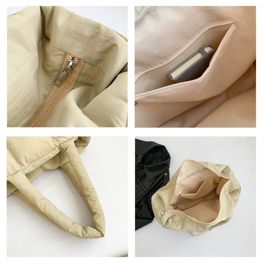 Casual School Bag Down Cloth Handbag Commute Underarm Bag Large Capacity Tote Bag Simple Fashion Puffy Bags Girls