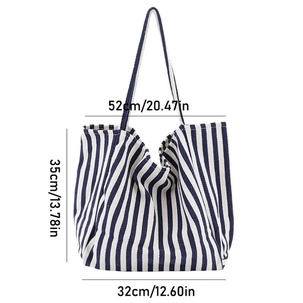 Simple Retro Large Capacity Stripe Bag Tote Commute Canvas Shoulder Bag Daily Handbag Shopping Bag Girls