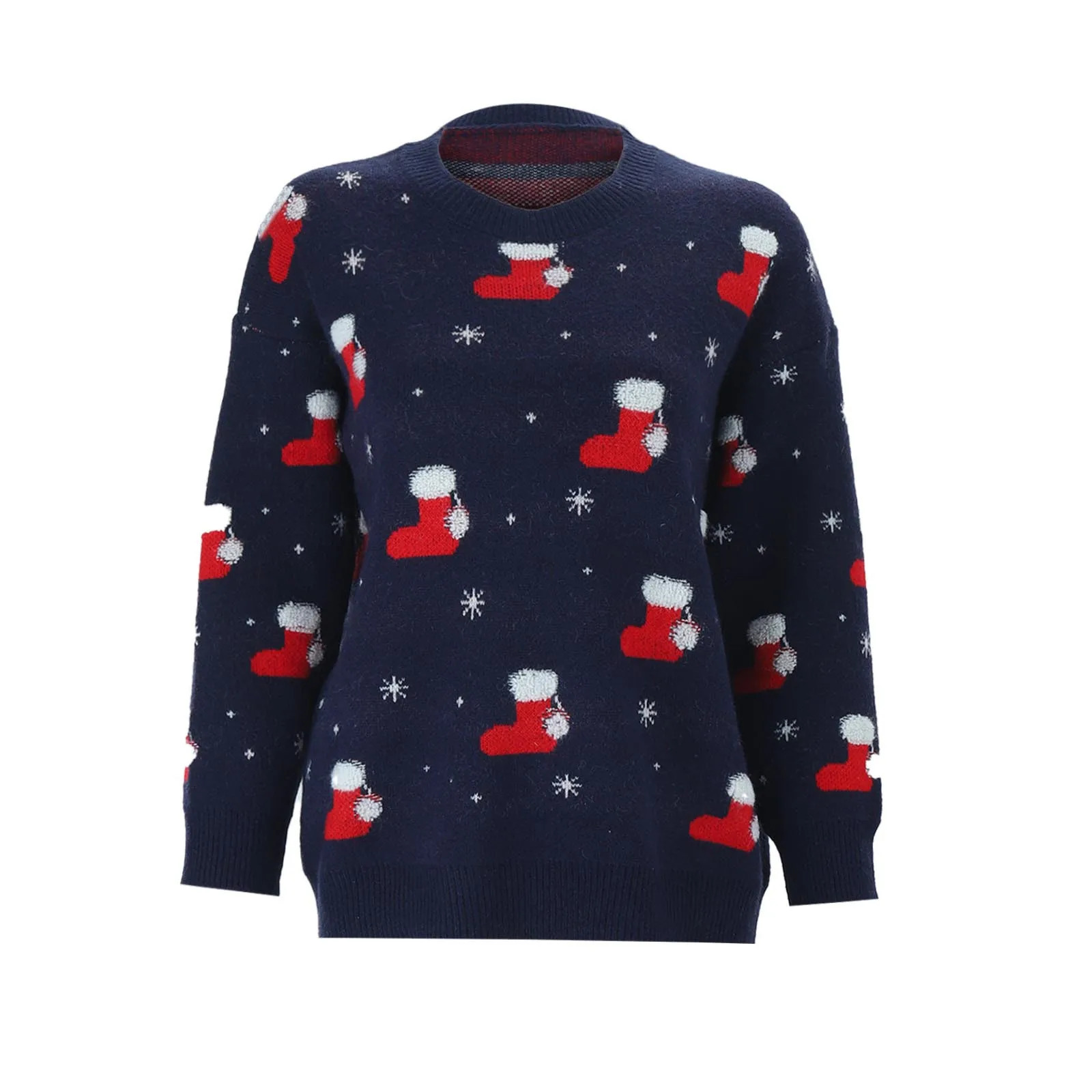 Autumn Winter Women Sweater Christmas Socks Patterns Knitted Tops Pullover Sweaters Xmas Knitwear Jumpers 241108