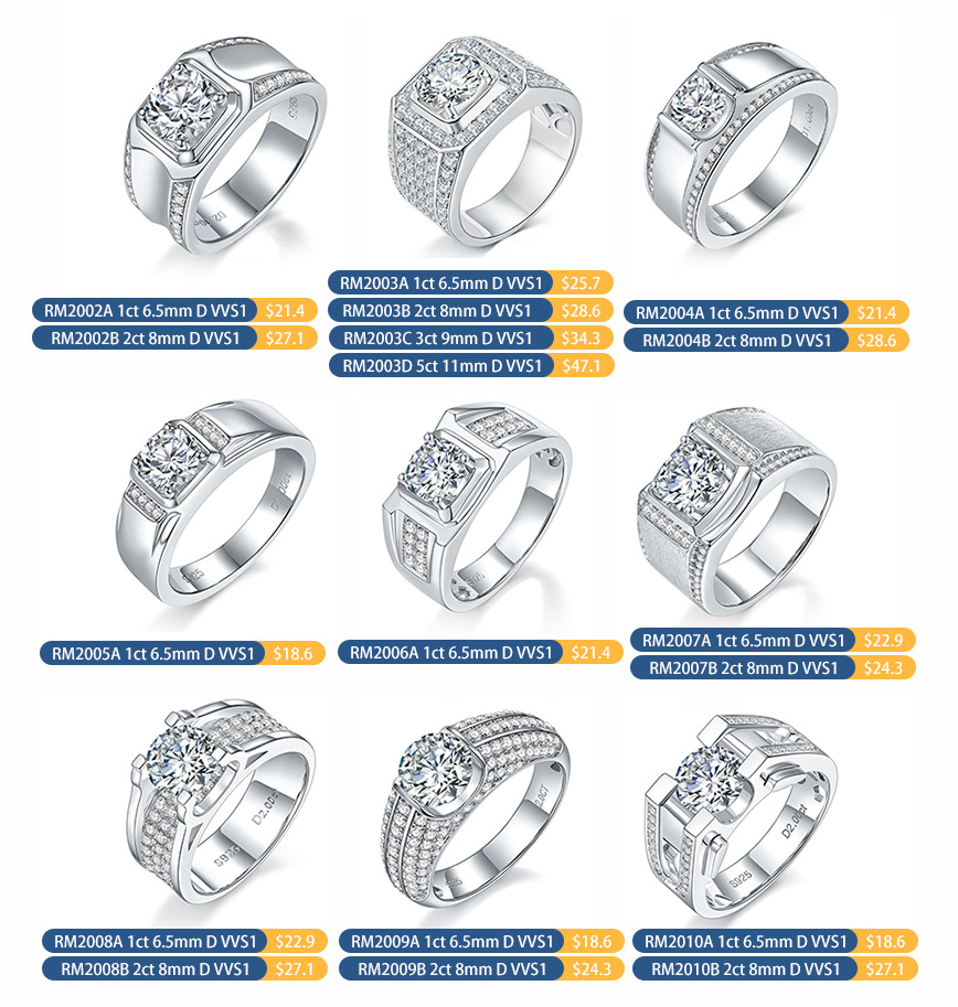 Hip Hop Jewelry Wedding Engagement Gift Sterg Sier Paved VVS Moissanite Iced Out Dia Band Ring For Men