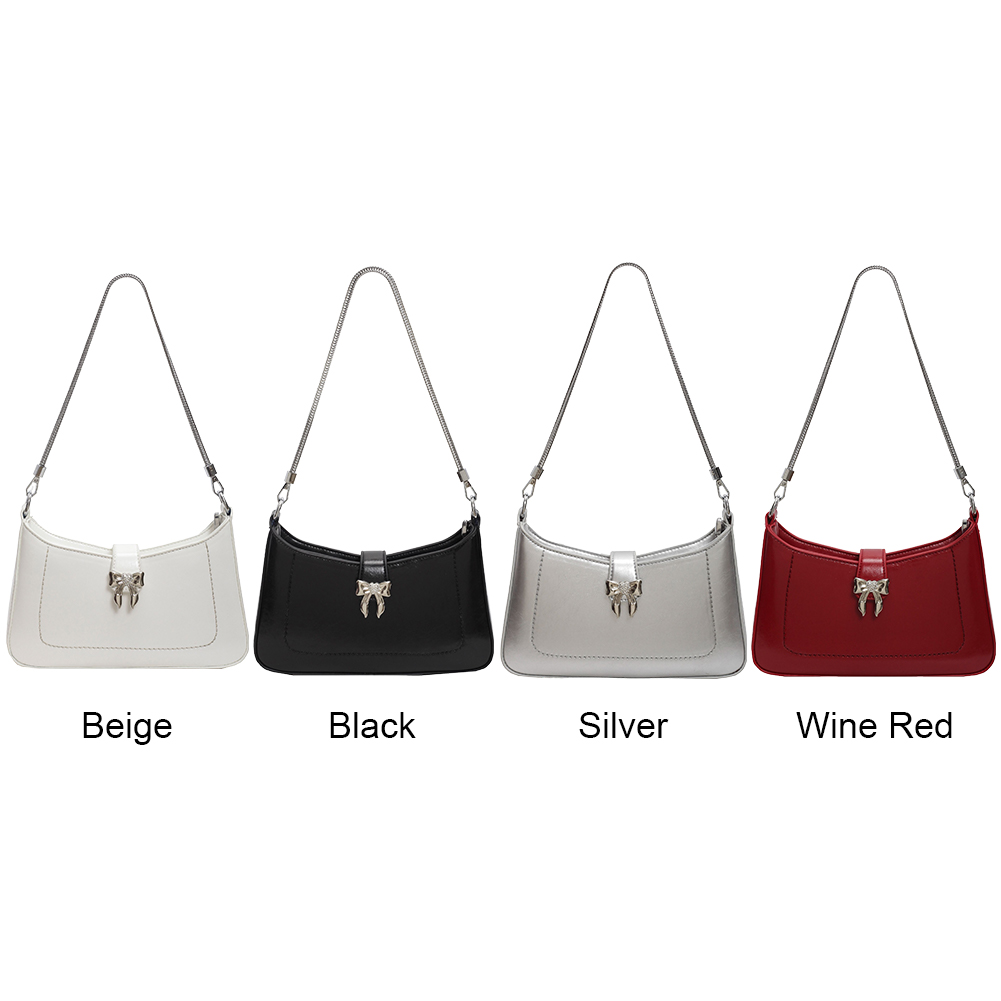 Fashion Bowknot Shoulder Bag PU Leather Crossbody Bag Zipper Closure Purse with Chain for Women Work Shopping Travel