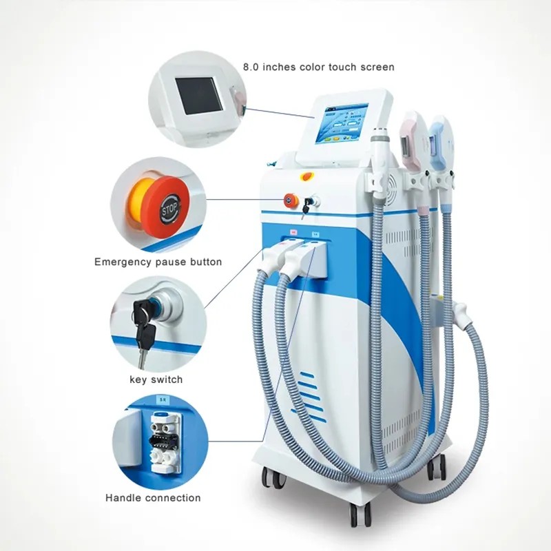 High Powerful 4 Handles E-light + ND YAG + RF Beauty Device Fast Hair Removal Picosecond Laser Tattoo Removal Face Lift Acne Treatment Machine