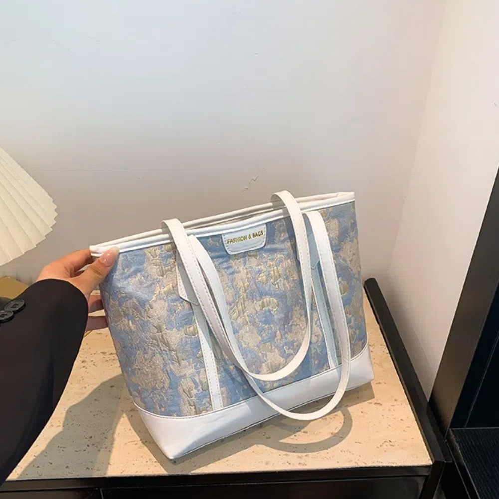 High-end Zipper Embroidered Tote Bag Printed Large Capacity Satin Shoulder Bag Chinese Style Soft PU Ladies Handbag Travel