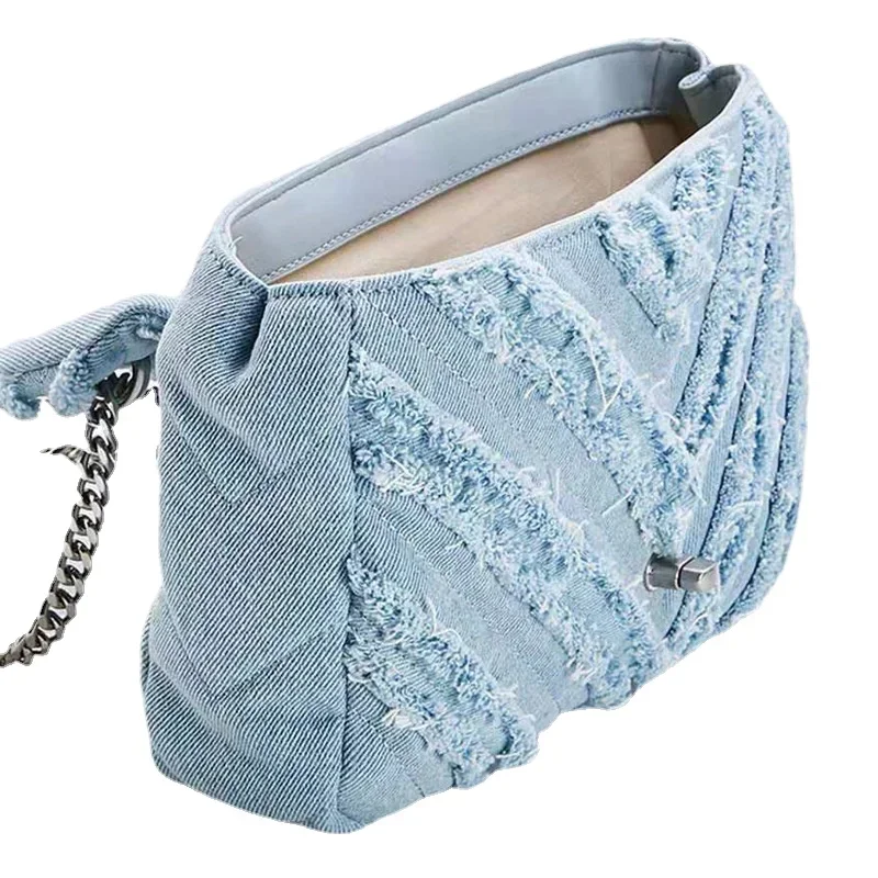 Fashion Chic Denim Shoulder Woman 2023 Trend New Elegant Designer Messenger High Grade Chains Exquisite Female Bag