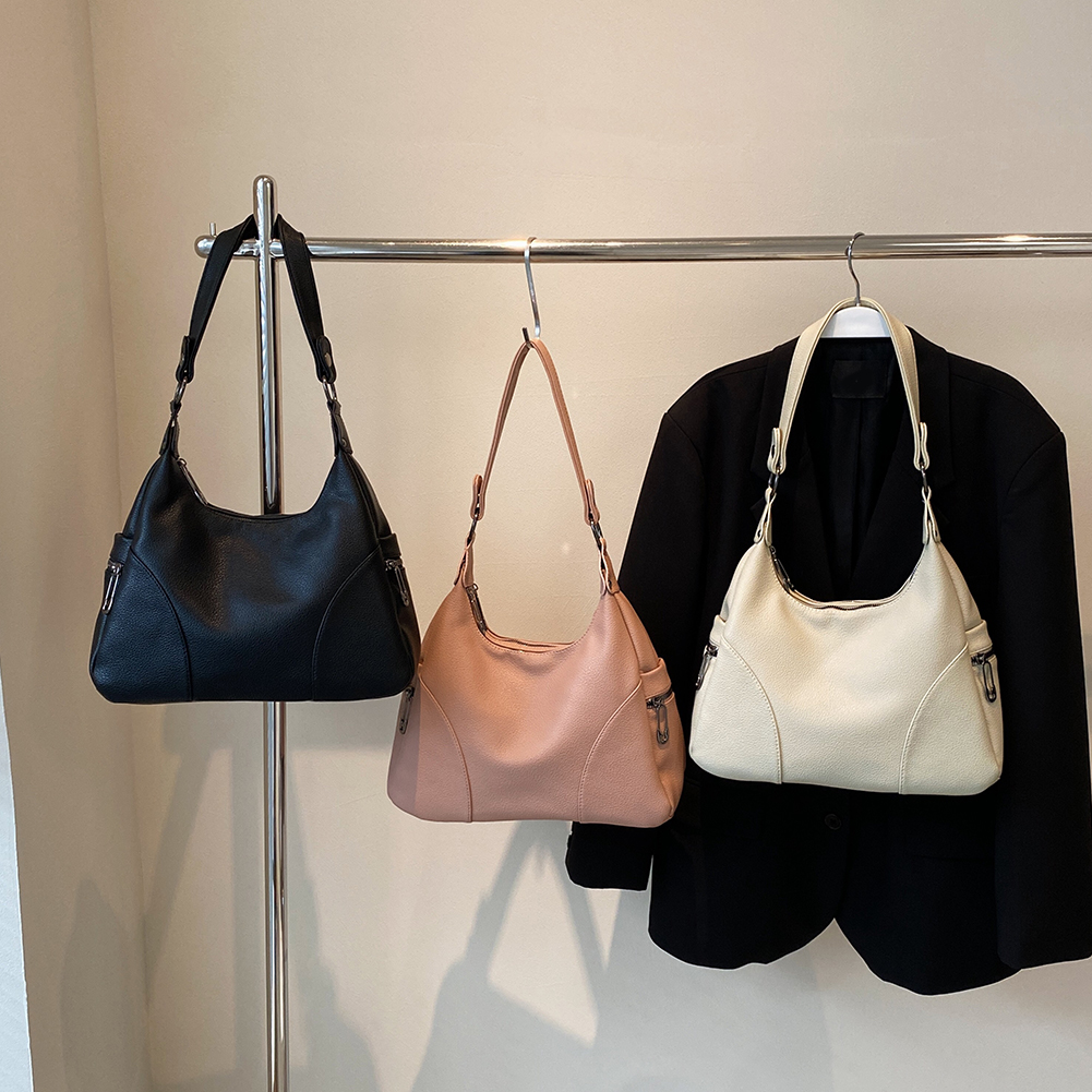 Women PU Fashion Shoulder Bag Large Capacity Casual Handbag Adjustable Strap Trendy Satchel Bag Multi-pockets Chic Hobo Bag