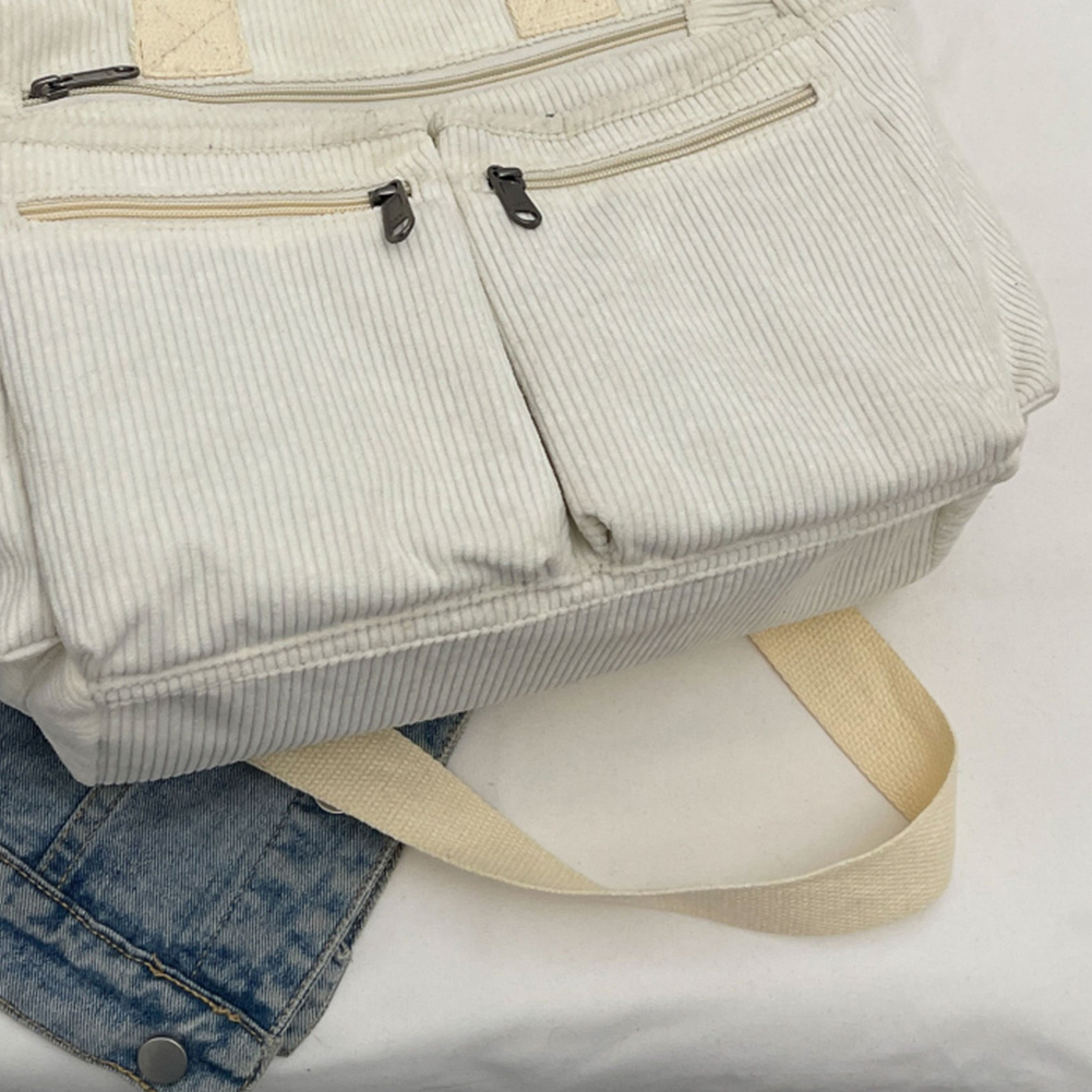 Large Capacity Shoulder Bag Women Corduroy Crossbody Bag with Multi Pockets Messenger Bag Zipper Commuting Bag