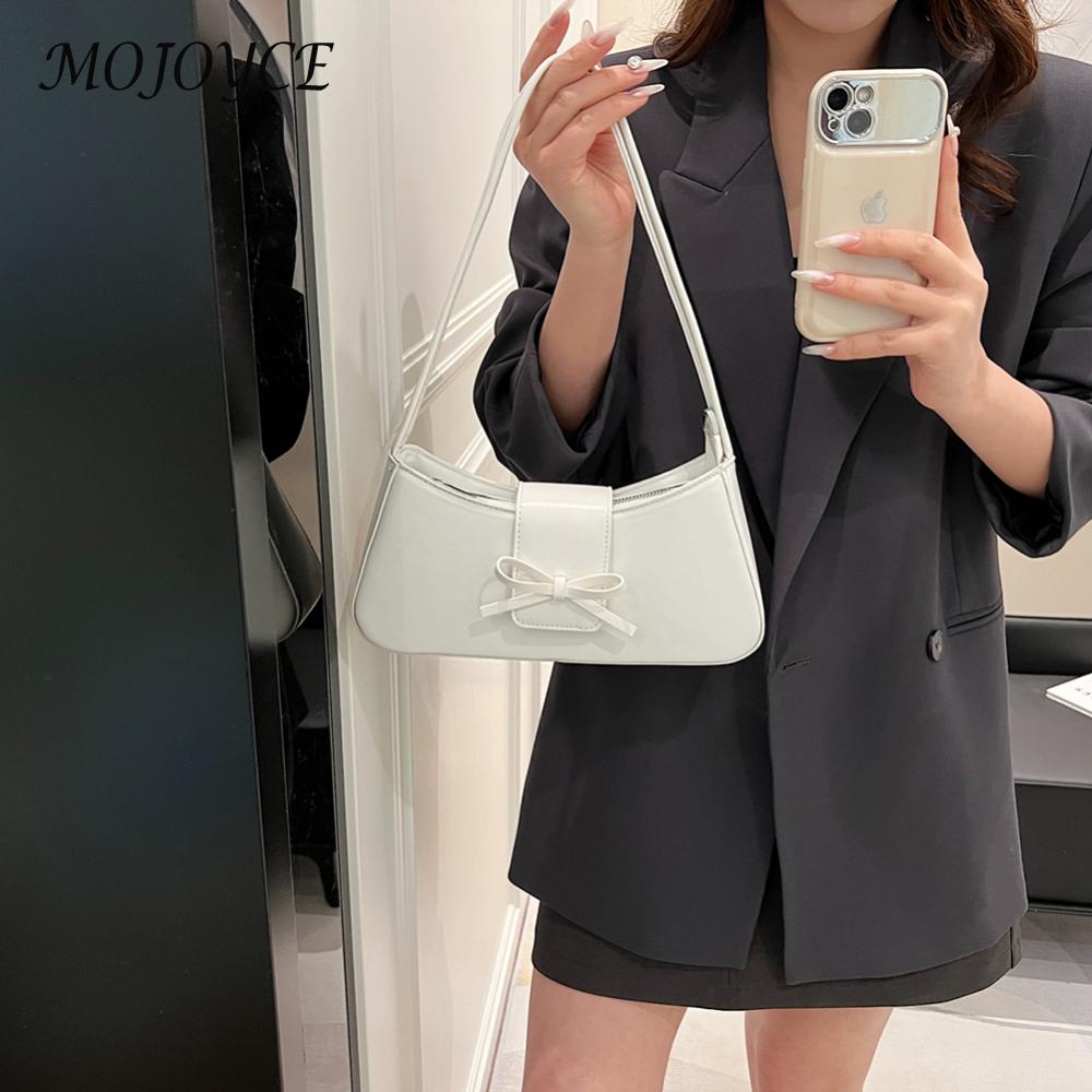 Women Casual Tote Handbag PU Leather Leisure Armpit Handbag Solid Color Travel Underarm Handbag Girls Outdoor Daily Bag