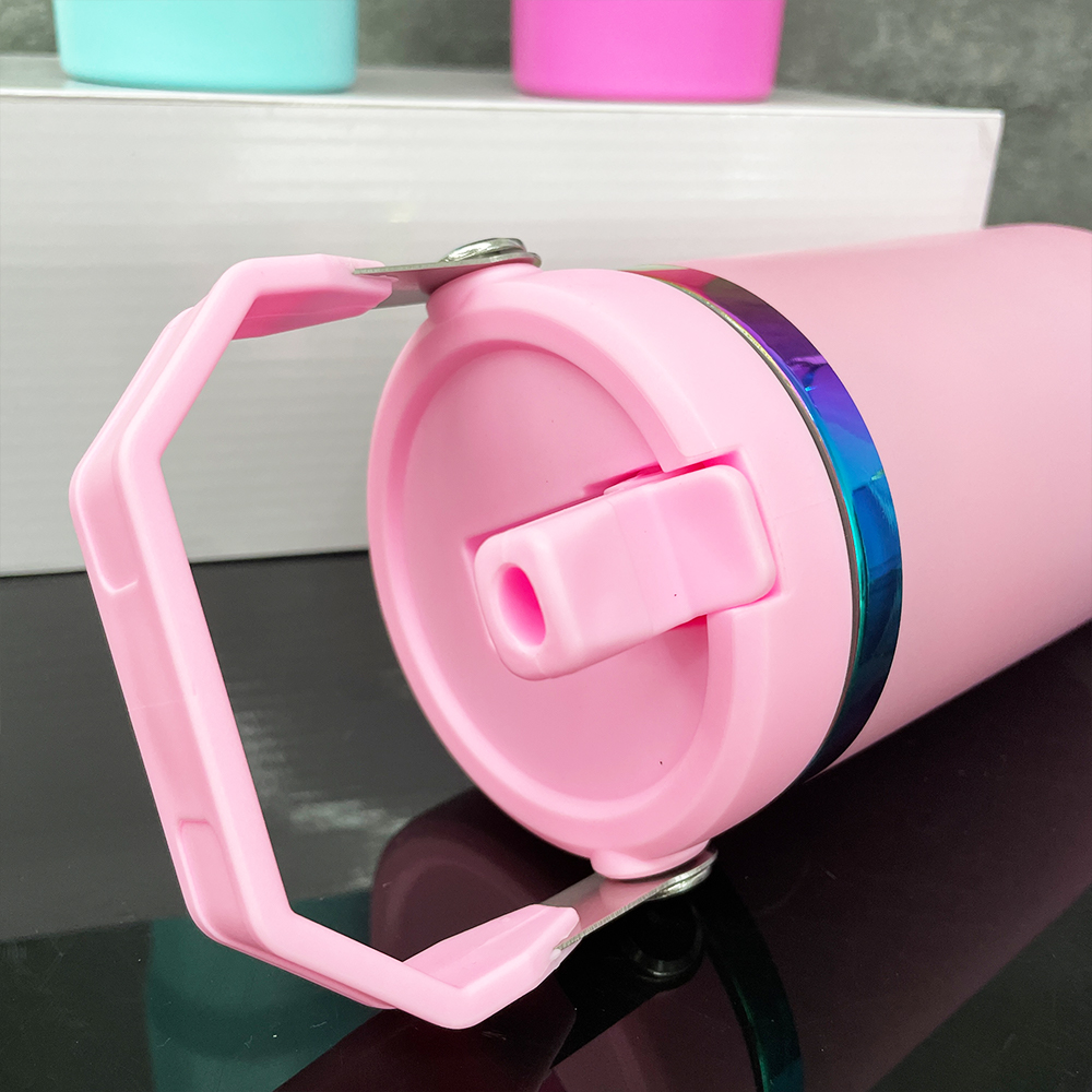 Flip straw 30oz matte macaron rainbow plated tumbler Leak proof stainless steel vacuum insulated travel mugs coffee cups for Laser engraving