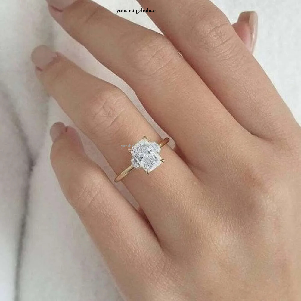 3.00CT Moissanite Emerald And Caic Cut 3 Stone Engagement Ring Yellow Gold