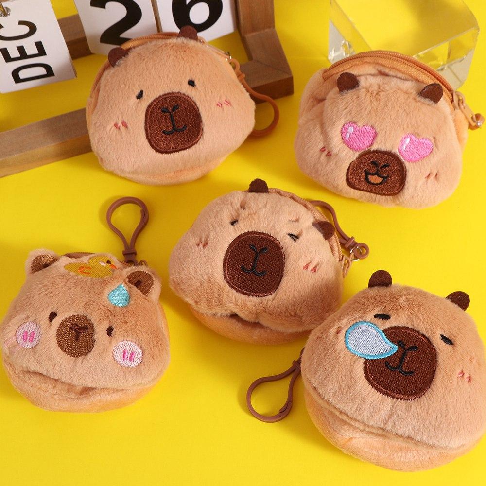 Zipper Capybara Coin Purse Wallet Bag Pendant Coin Pouch Capybara Plush Purse Bag with Keychain Pendant Protective Case