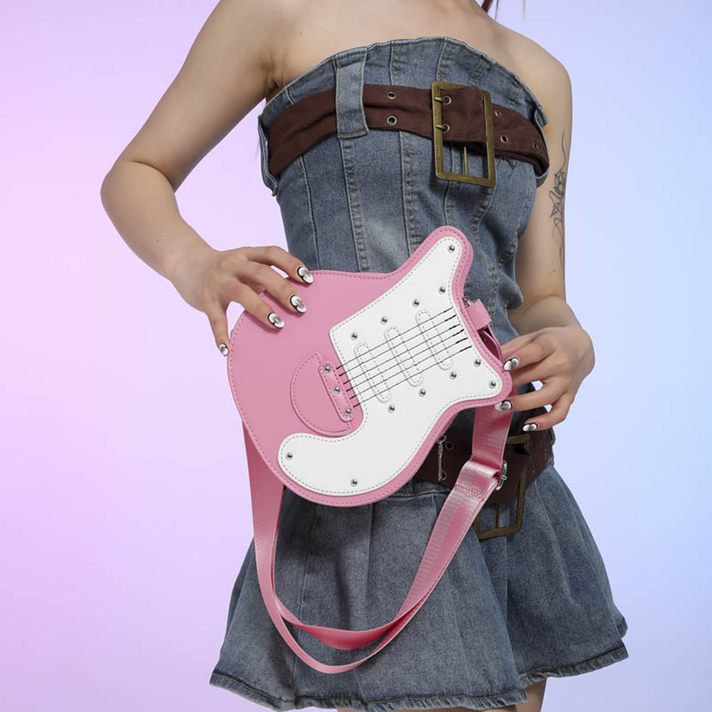 Guitar Shaped Fashion Shoulder Bag Large Capacity PU Small Tote Bag Adjustable Strap Creative Hobo Purse for Party Vacation