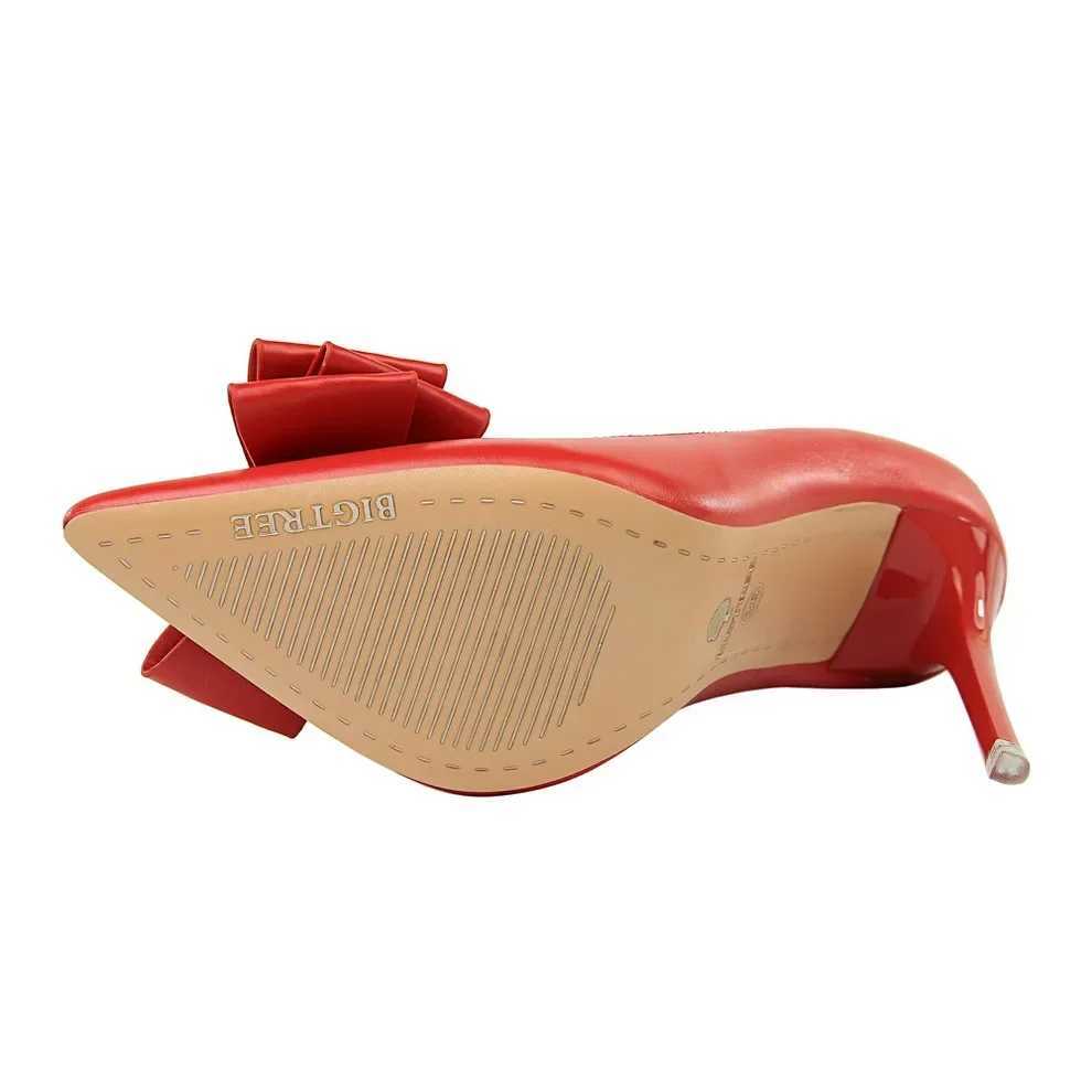 Plus Size 34-43 Women Fetish 7.5cm 10.5cm High H Leather Pumps Lady Red Blue Knots Wedding Middle Low H Shoes Y250319